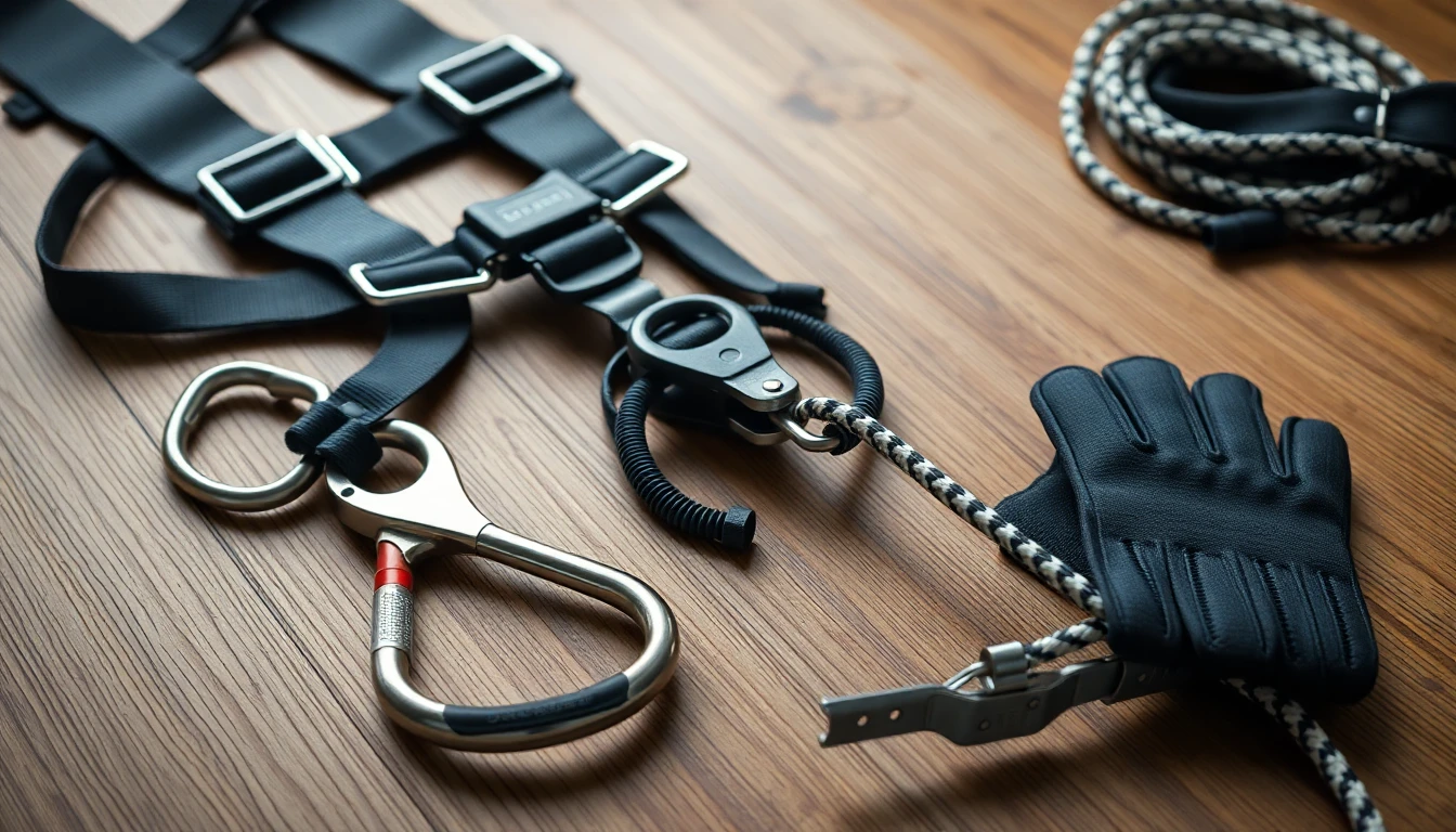 Equipamento de rappel detalhado